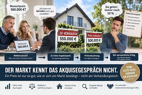 Infografik zum 10-Prozent-Mythos beim Immobilienkauf mit Wunschpreis, Marktwert, Preisreduzierung und Modernisierungsliste. Infografik zum 10-Prozent-Mythos beim Immobilienkauf mit Wunschpreis, Marktwert, Preisreduzierung und Modernisierungsliste.